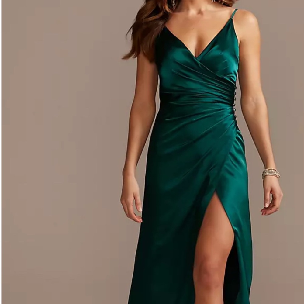 David's Bridal Teal Satin Gown Galina Signature